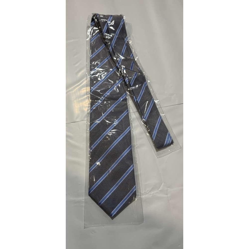 Kai Long Tie Hand Made 100%‎ Silk Formal Business  New Packed Blue Gray Strips
